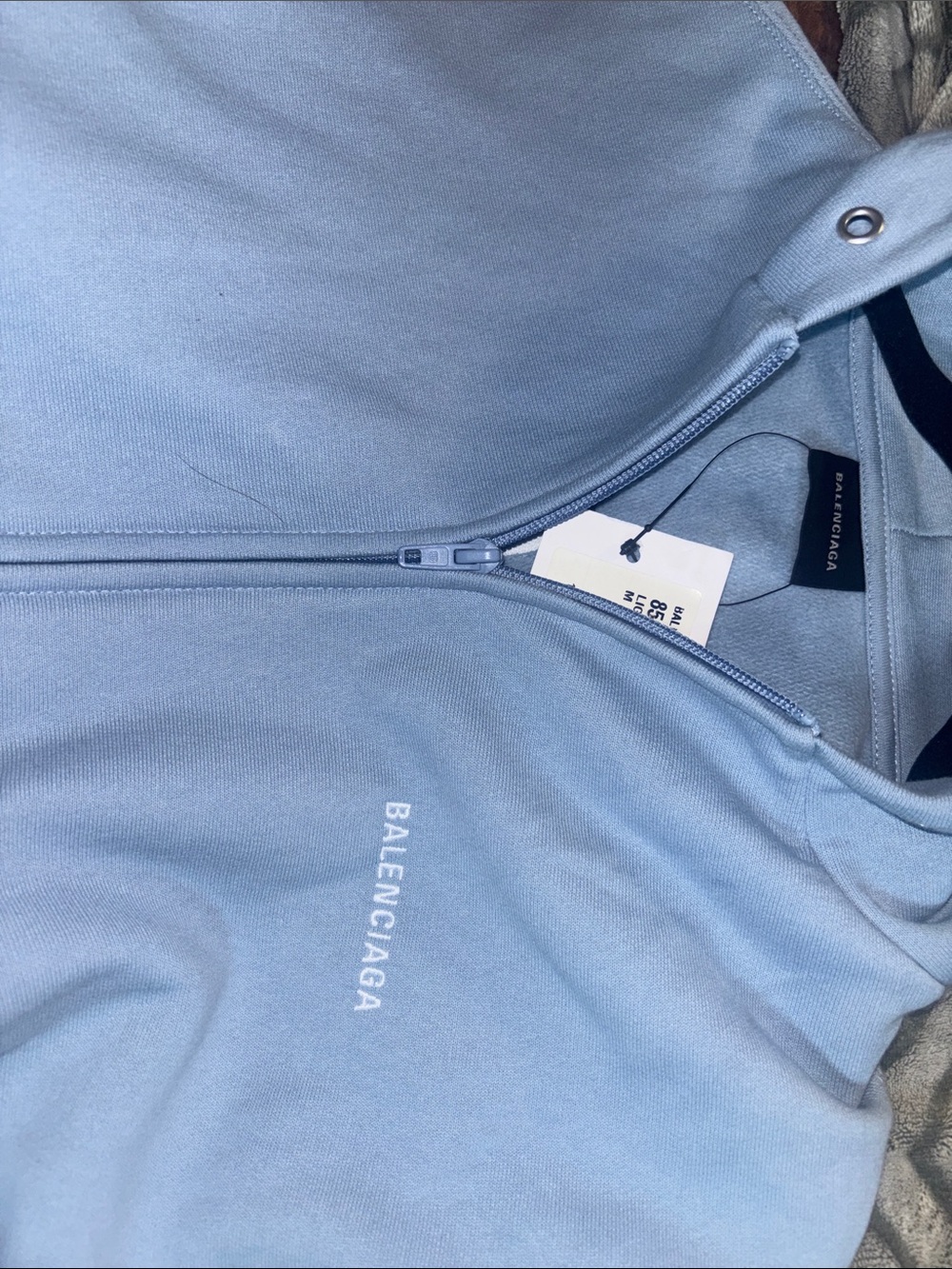 Balenciaga Pastel Blue Hooded Zip Sweatshirt